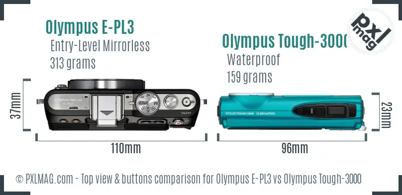 Olympus E-PL3 vs Olympus Tough-3000 top view buttons comparison