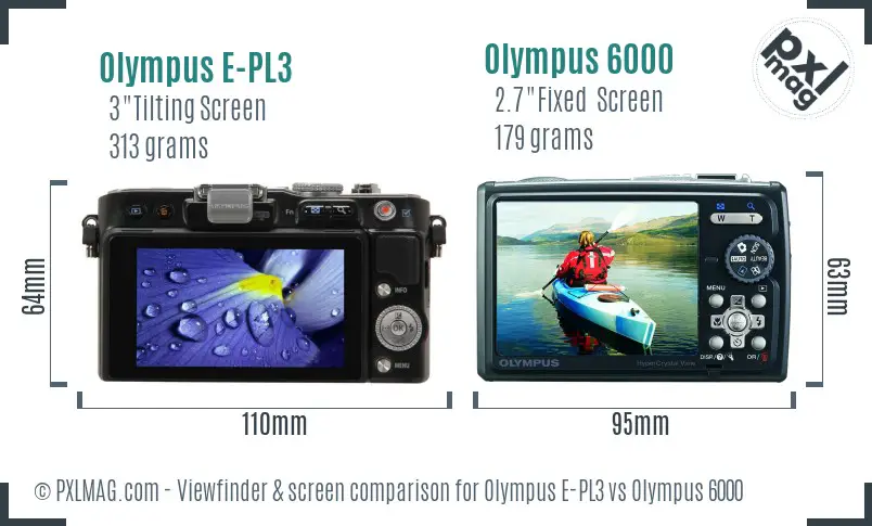 Olympus E-PL3 vs Olympus 6000 Screen and Viewfinder comparison