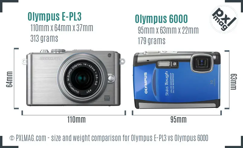 Olympus E-PL3 vs Olympus 6000 size comparison