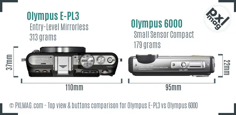 Olympus E-PL3 vs Olympus 6000 top view buttons comparison