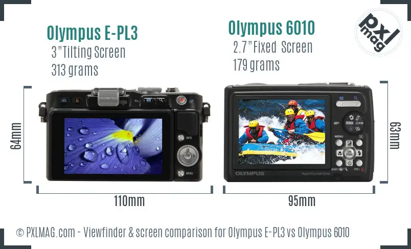 Olympus E-PL3 vs Olympus 6010 Screen and Viewfinder comparison