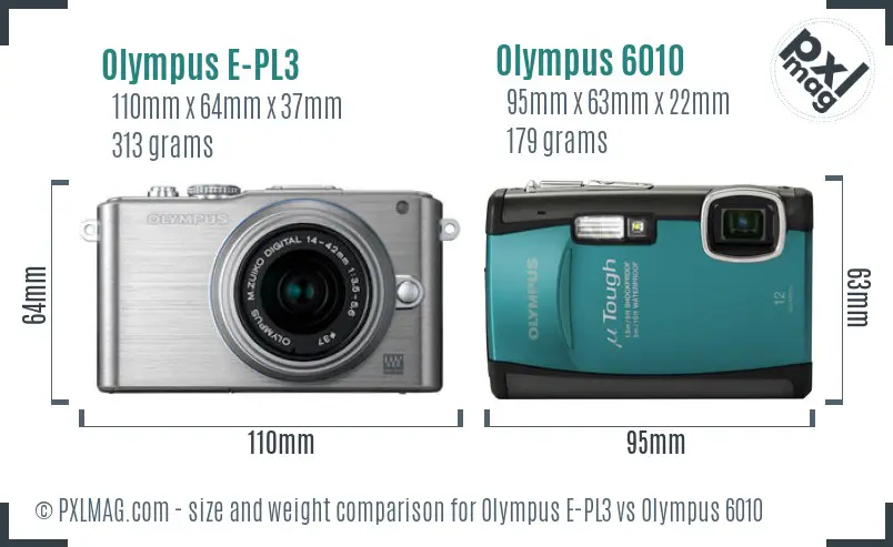 Olympus E-PL3 vs Olympus 6010 size comparison