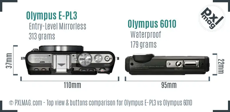 Olympus E-PL3 vs Olympus 6010 top view buttons comparison