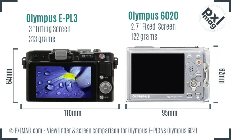 Olympus E-PL3 vs Olympus 6020 Screen and Viewfinder comparison