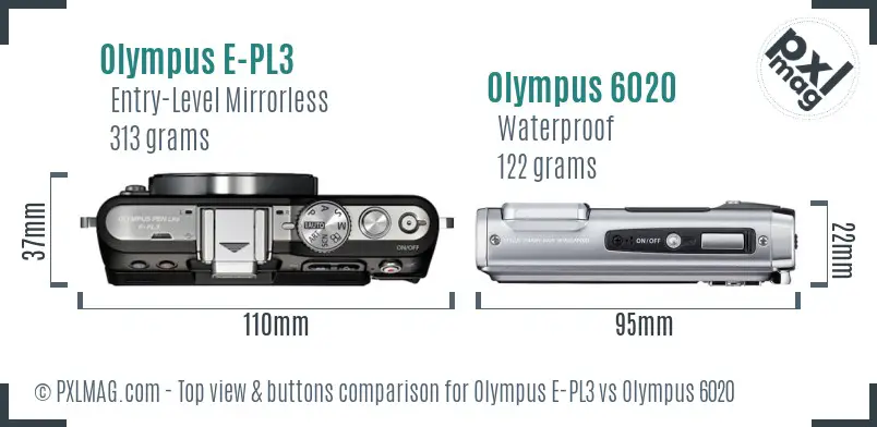 Olympus E-PL3 vs Olympus 6020 top view buttons comparison