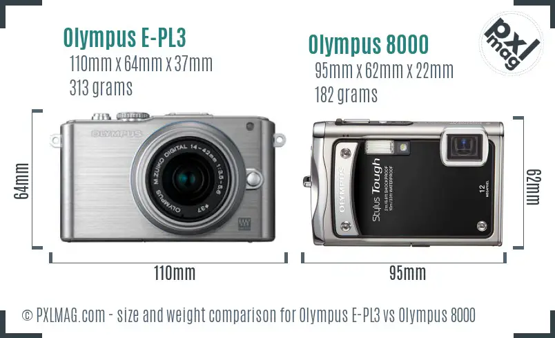 Olympus E-PL3 vs Olympus 8000 size comparison