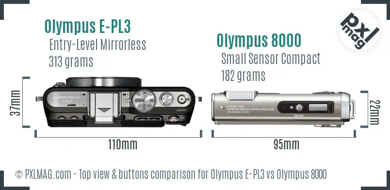 Olympus E-PL3 vs Olympus 8000 top view buttons comparison