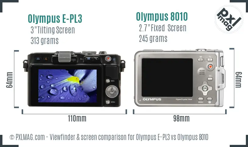 Olympus E-PL3 vs Olympus 8010 Screen and Viewfinder comparison