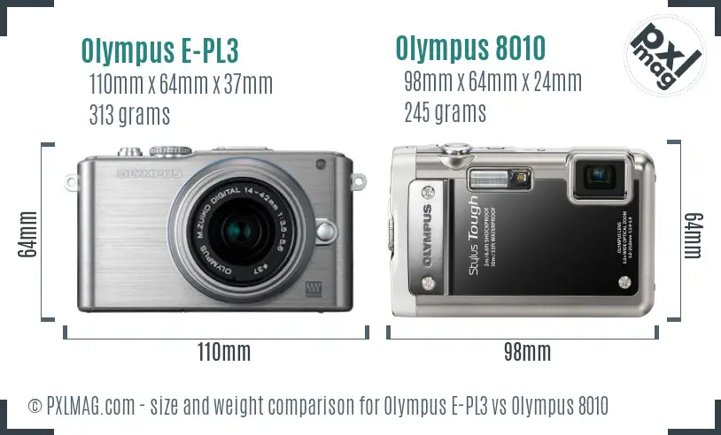 Olympus E-PL3 vs Olympus 8010 size comparison