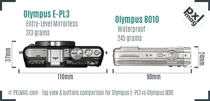 Olympus E-PL3 vs Olympus 8010 top view buttons comparison