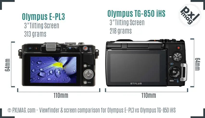 Olympus E-PL3 vs Olympus TG-850 iHS Screen and Viewfinder comparison