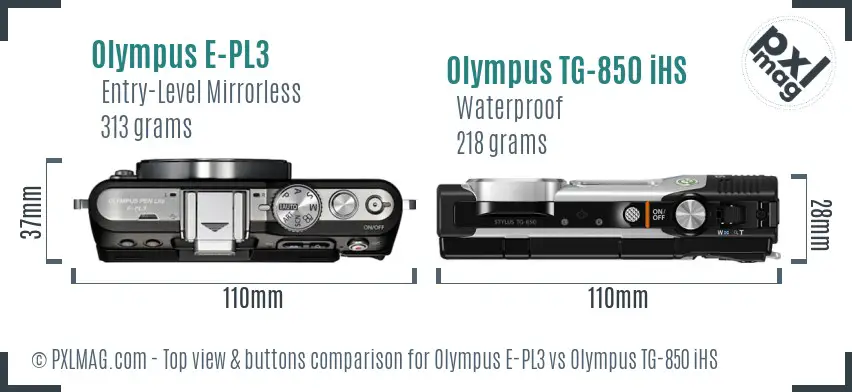 Olympus E-PL3 vs Olympus TG-850 iHS top view buttons comparison