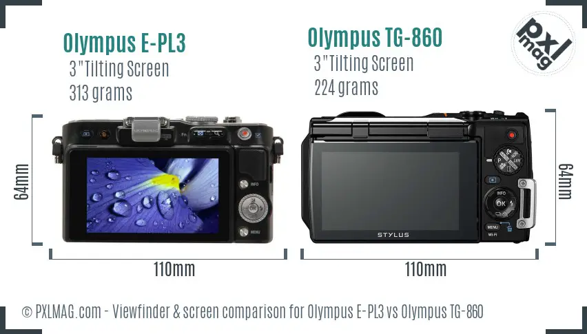Olympus E-PL3 vs Olympus TG-860 Screen and Viewfinder comparison