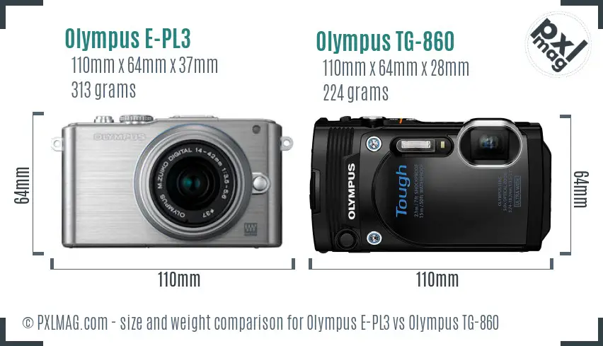 Olympus E-PL3 vs Olympus TG-860 size comparison
