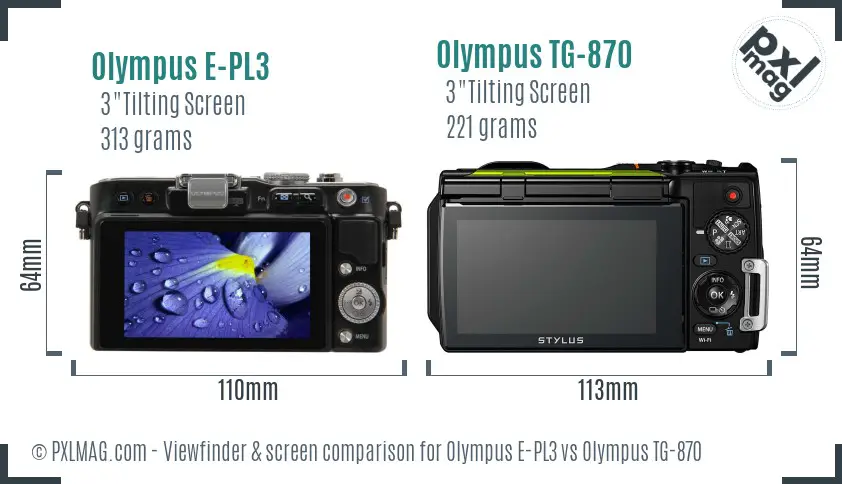 Olympus E-PL3 vs Olympus TG-870 Screen and Viewfinder comparison