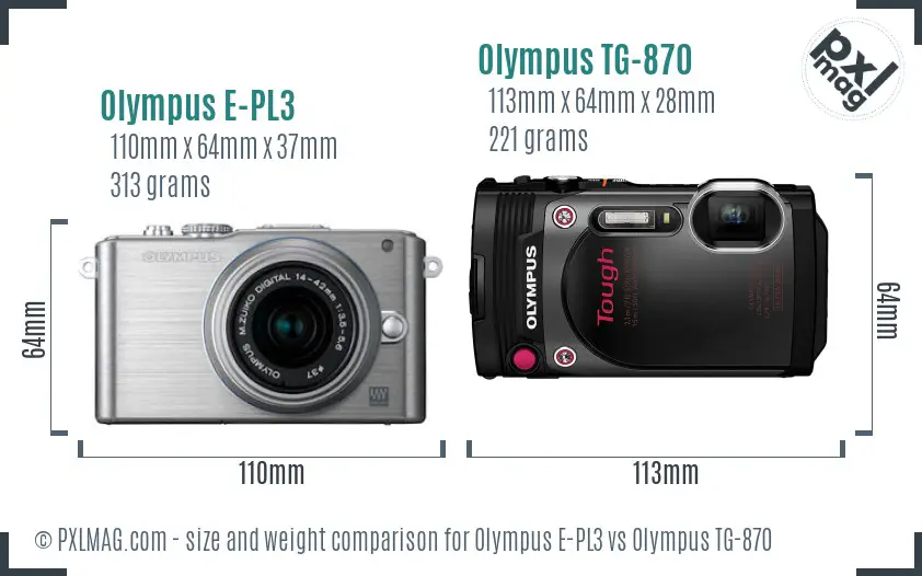 Olympus E-PL3 vs Olympus TG-870 size comparison