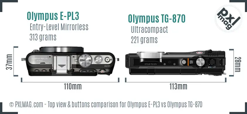 Olympus E-PL3 vs Olympus TG-870 top view buttons comparison