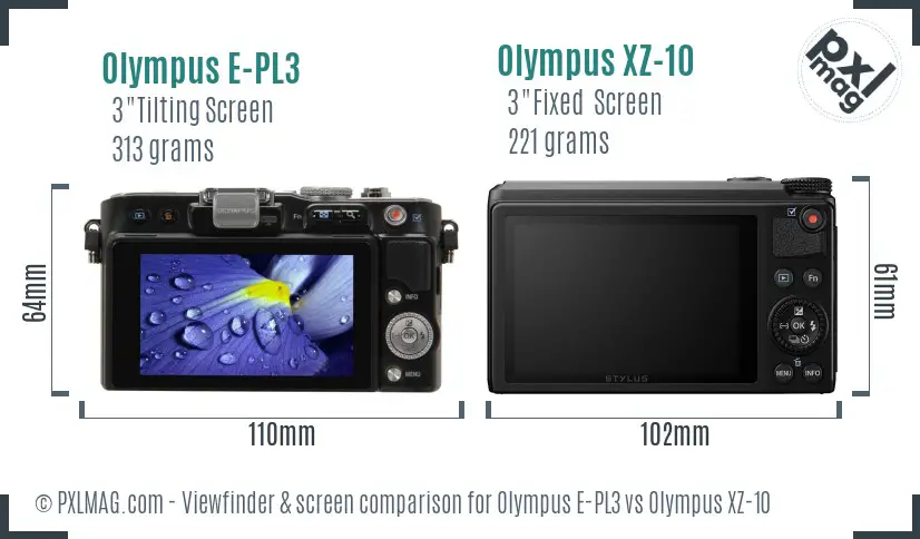 Olympus E-PL3 vs Olympus XZ-10 Screen and Viewfinder comparison