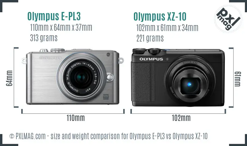 Olympus E-PL3 vs Olympus XZ-10 size comparison
