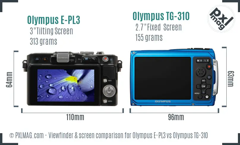 Olympus E-PL3 vs Olympus TG-310 Screen and Viewfinder comparison