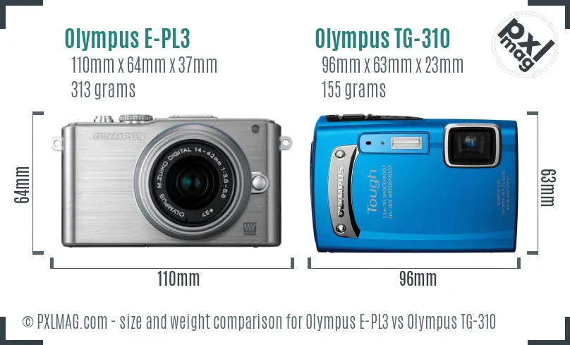 Olympus E-PL3 vs Olympus TG-310 size comparison