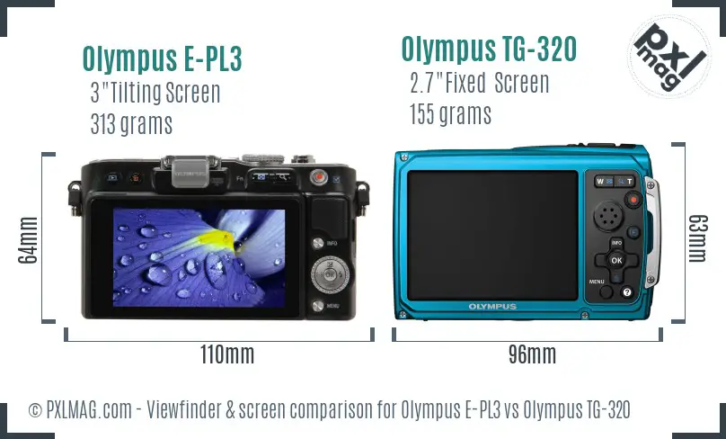 Olympus E-PL3 vs Olympus TG-320 Screen and Viewfinder comparison