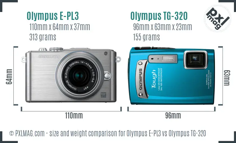 Olympus E-PL3 vs Olympus TG-320 size comparison