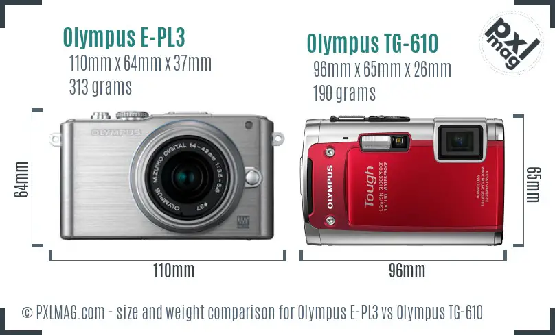 Olympus E-PL3 vs Olympus TG-610 size comparison