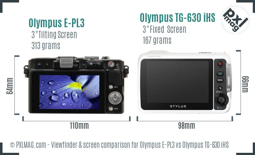 Olympus E-PL3 vs Olympus TG-630 iHS Screen and Viewfinder comparison