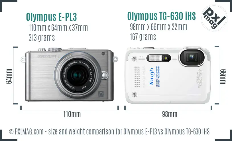 Olympus E-PL3 vs Olympus TG-630 iHS size comparison