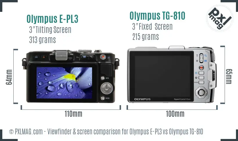 Olympus E-PL3 vs Olympus TG-810 Screen and Viewfinder comparison