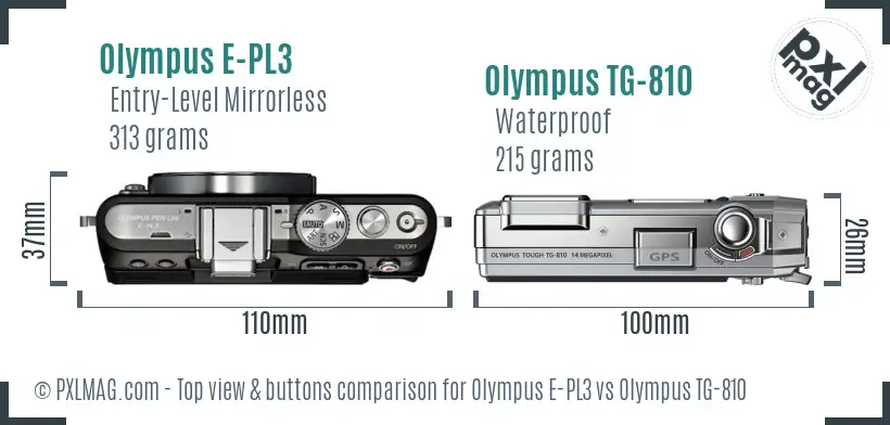 Olympus E-PL3 vs Olympus TG-810 top view buttons comparison