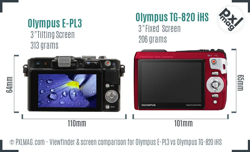Olympus E-PL3 vs Olympus TG-820 iHS Screen and Viewfinder comparison