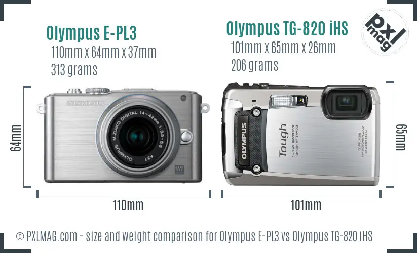 Olympus E-PL3 vs Olympus TG-820 iHS size comparison