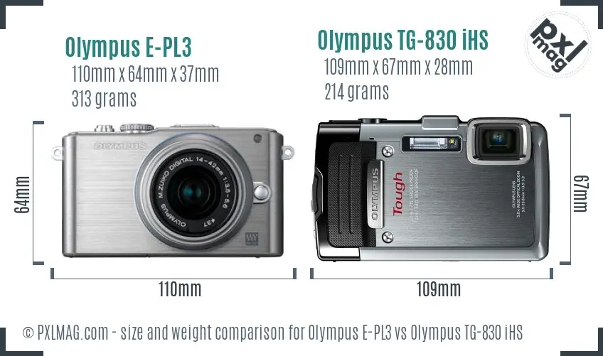 Olympus E-PL3 vs Olympus TG-830 iHS size comparison