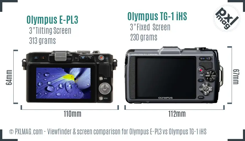 Olympus E-PL3 vs Olympus TG-1 iHS Screen and Viewfinder comparison