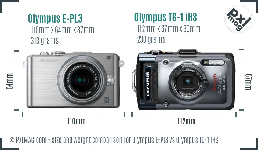 Olympus E-PL3 vs Olympus TG-1 iHS size comparison