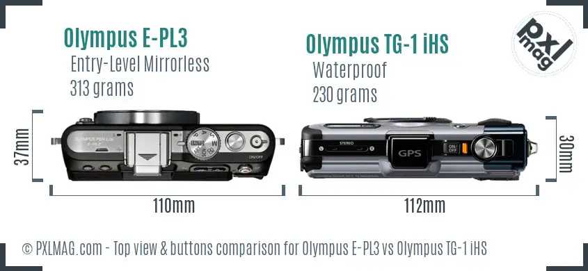 Olympus E-PL3 vs Olympus TG-1 iHS top view buttons comparison