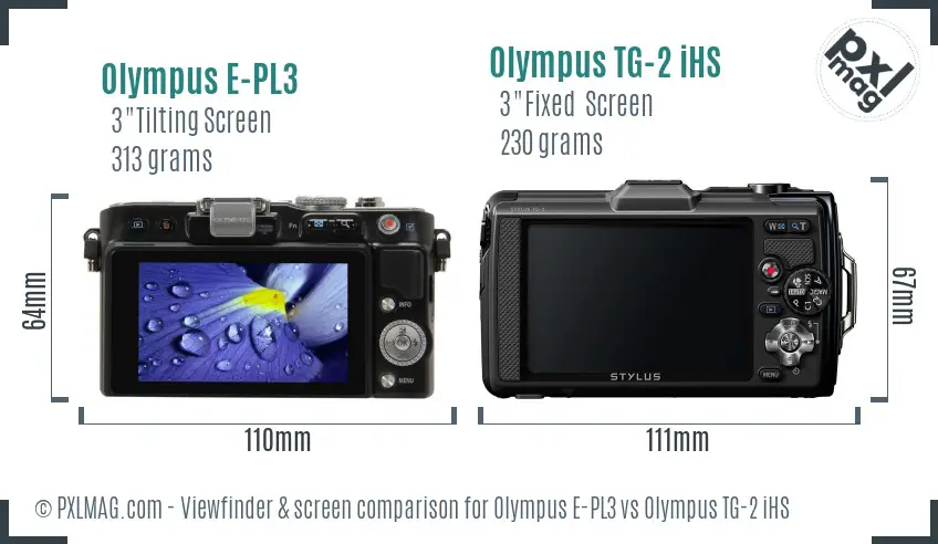 Olympus E-PL3 vs Olympus TG-2 iHS Screen and Viewfinder comparison