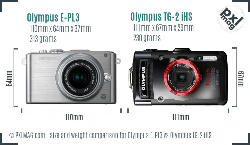 Olympus E-PL3 vs Olympus TG-2 iHS size comparison