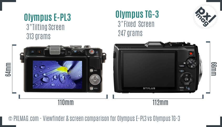 Olympus E-PL3 vs Olympus TG-3 Screen and Viewfinder comparison