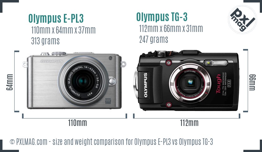Olympus E-PL3 vs Olympus TG-3 size comparison