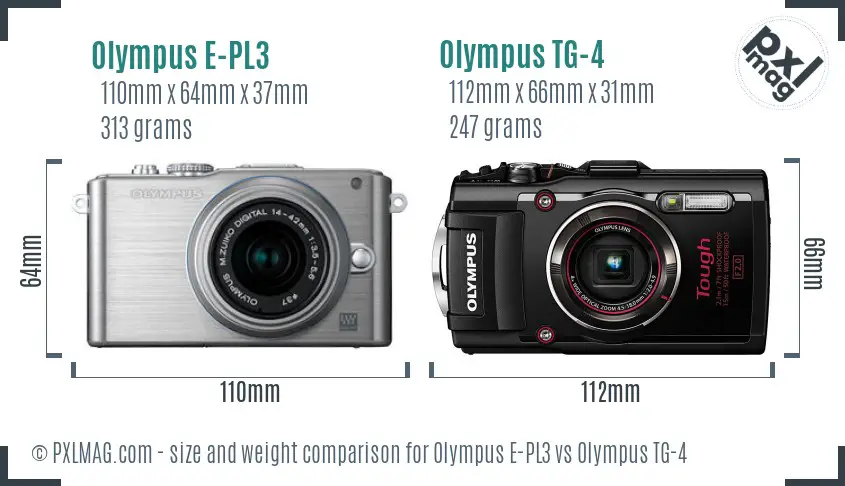 Olympus E-PL3 vs Olympus TG-4 size comparison