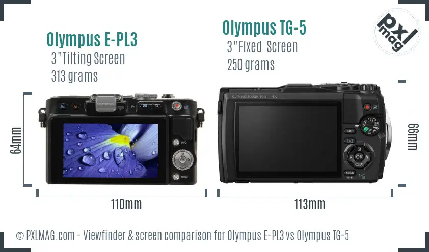 Olympus E-PL3 vs Olympus TG-5 Screen and Viewfinder comparison