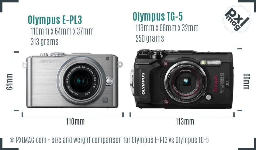 Olympus E-PL3 vs Olympus TG-5 size comparison