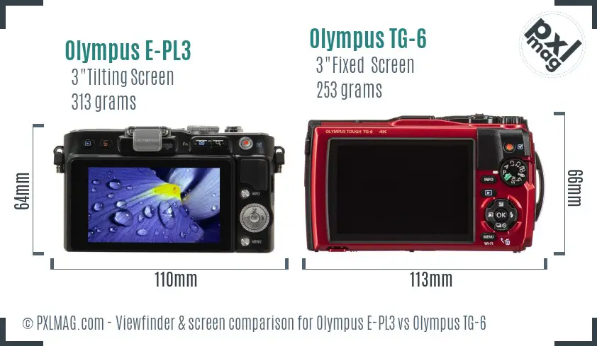 Olympus E-PL3 vs Olympus TG-6 Screen and Viewfinder comparison
