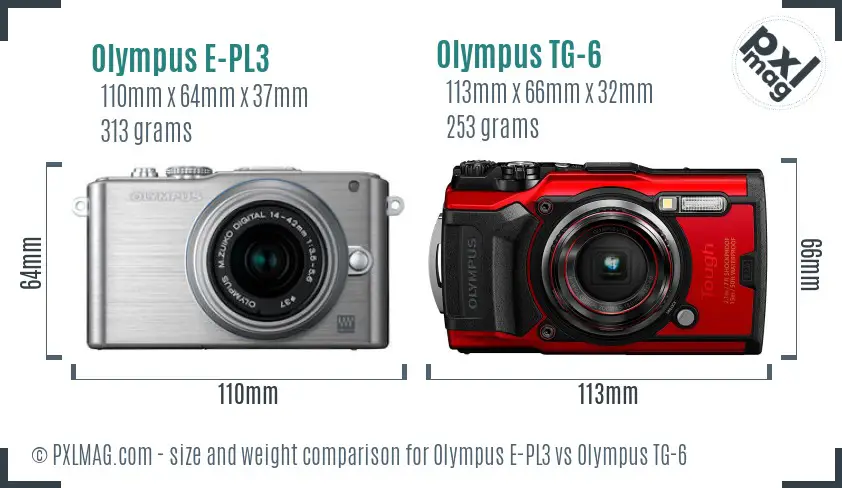 Olympus E-PL3 vs Olympus TG-6 size comparison
