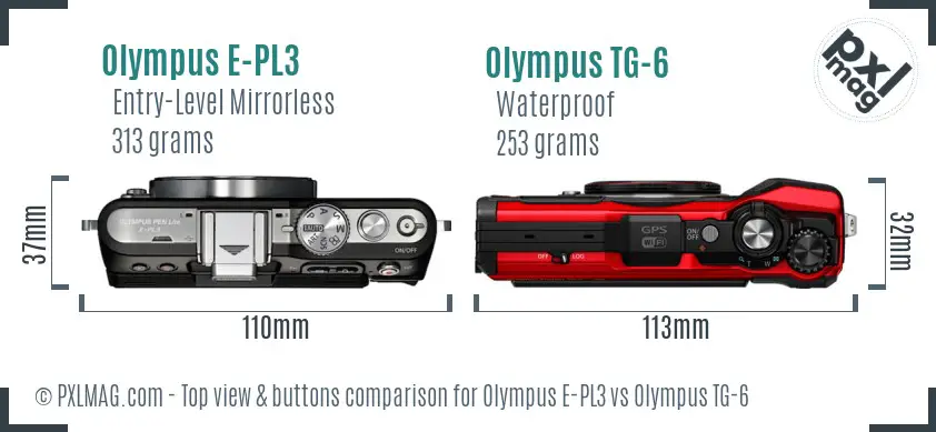 Olympus E-PL3 vs Olympus TG-6 top view buttons comparison