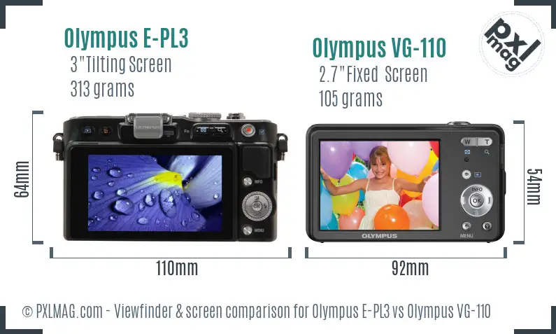 Olympus E-PL3 vs Olympus VG-110 Screen and Viewfinder comparison