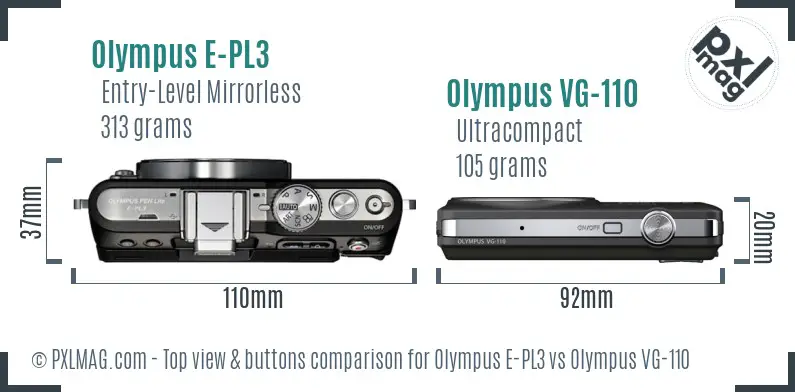 Olympus E-PL3 vs Olympus VG-110 top view buttons comparison